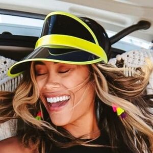 Tipsy Elves Black and Neon Yellow Sun Visor Hat New